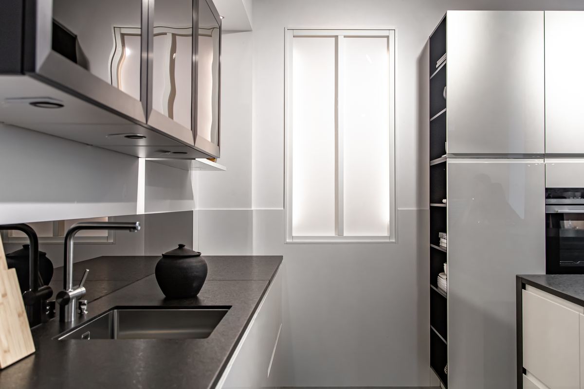 Minimalist clean kitchen interior with modern finishes